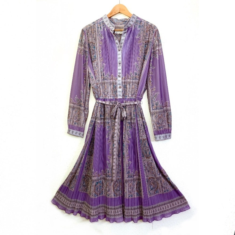 Vintage Prairie Boho Dress Pleated Lavender Dress